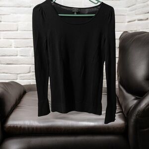 Talbots Pure Merino Wool Long Sleeve Classic Black Top Faux Beaded Cuffs Size XS